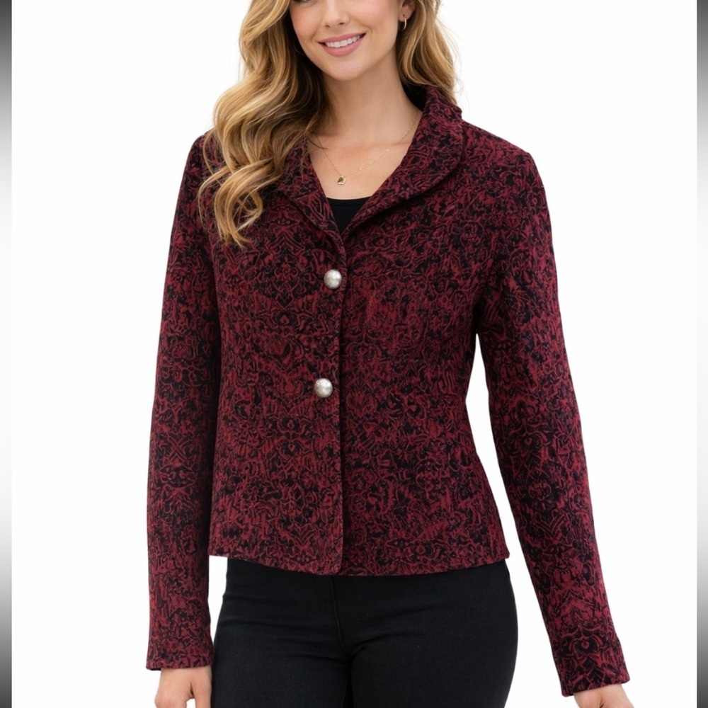 Beautiful Vintage Papillon Women's Red Patterned Large Lined Jacket